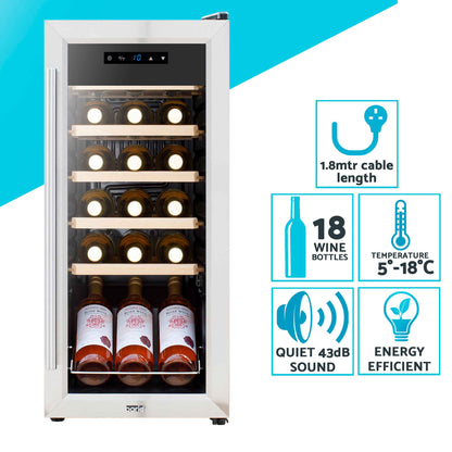 Baridi 18 Bottle Wine Cooler Fridge with Touch Screen Controls & LED Light, Stainless Steel - DH29