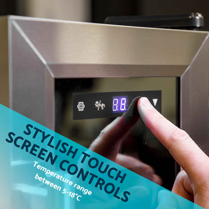 Baridi 18 Bottle Wine Cooler Fridge with Touch Screen Controls & LED Light, Stainless Steel - DH29