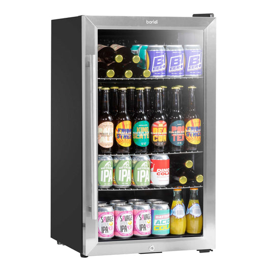 Baridi 85L Under Counter Drinks, Beer & Wine Cooler Fridge with Light, Stainless Steel - DH31