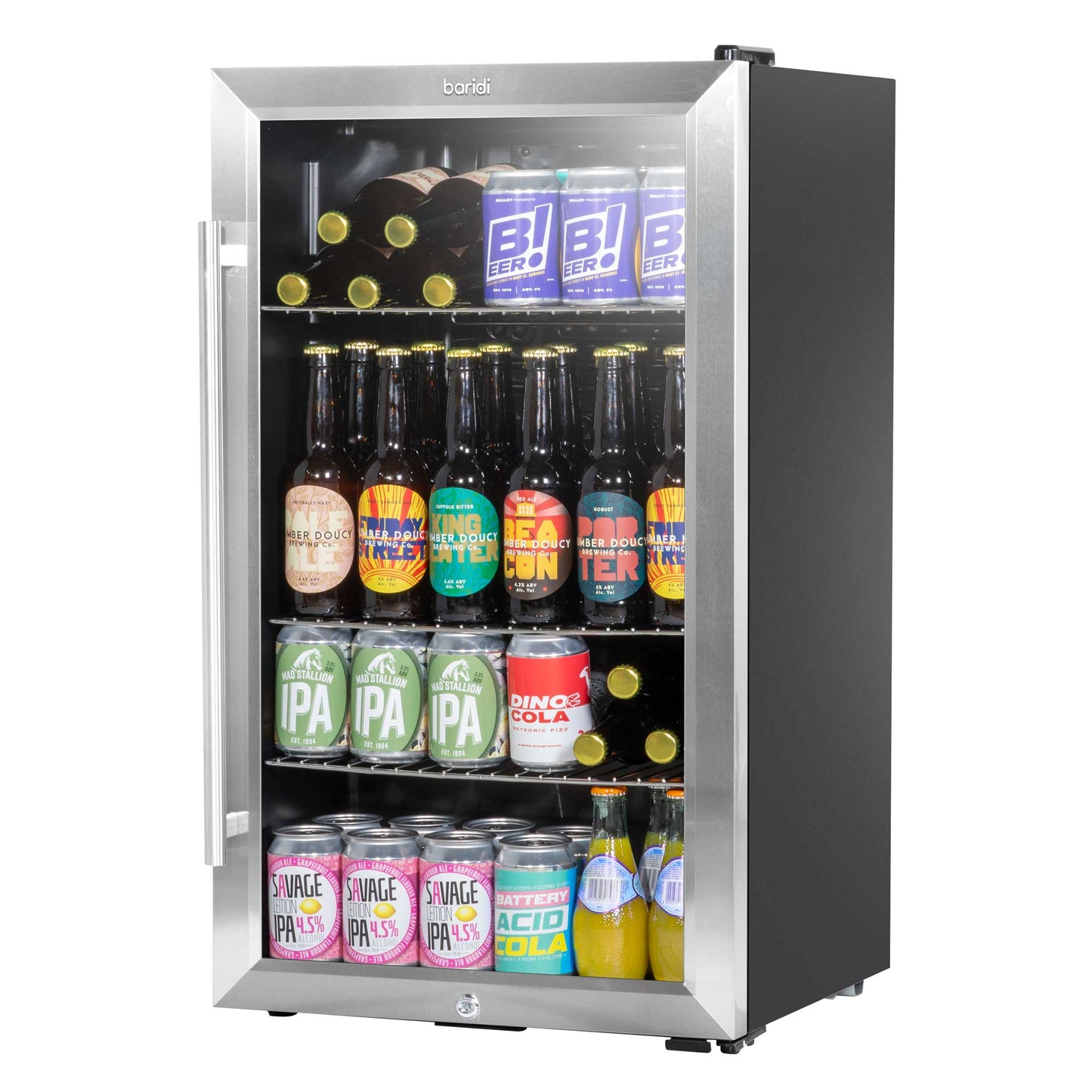 Baridi 85L Under Counter Drinks, Beer & Wine Cooler Fridge with Light, Stainless Steel - DH31