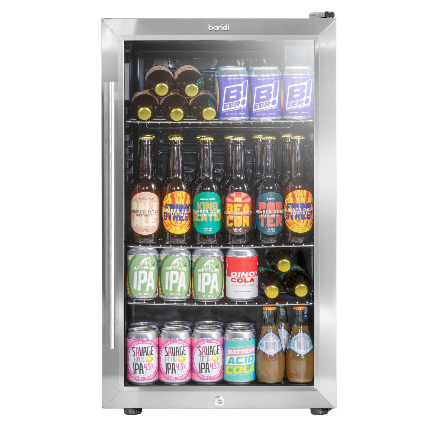 Baridi 85L Under Counter Drinks, Beer & Wine Cooler Fridge with Light, Stainless Steel - DH31