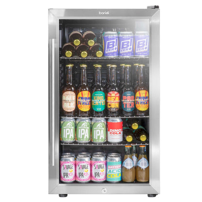 Baridi 85L Under Counter Drinks, Beer & Wine Cooler Fridge with Light, Stainless Steel - DH31