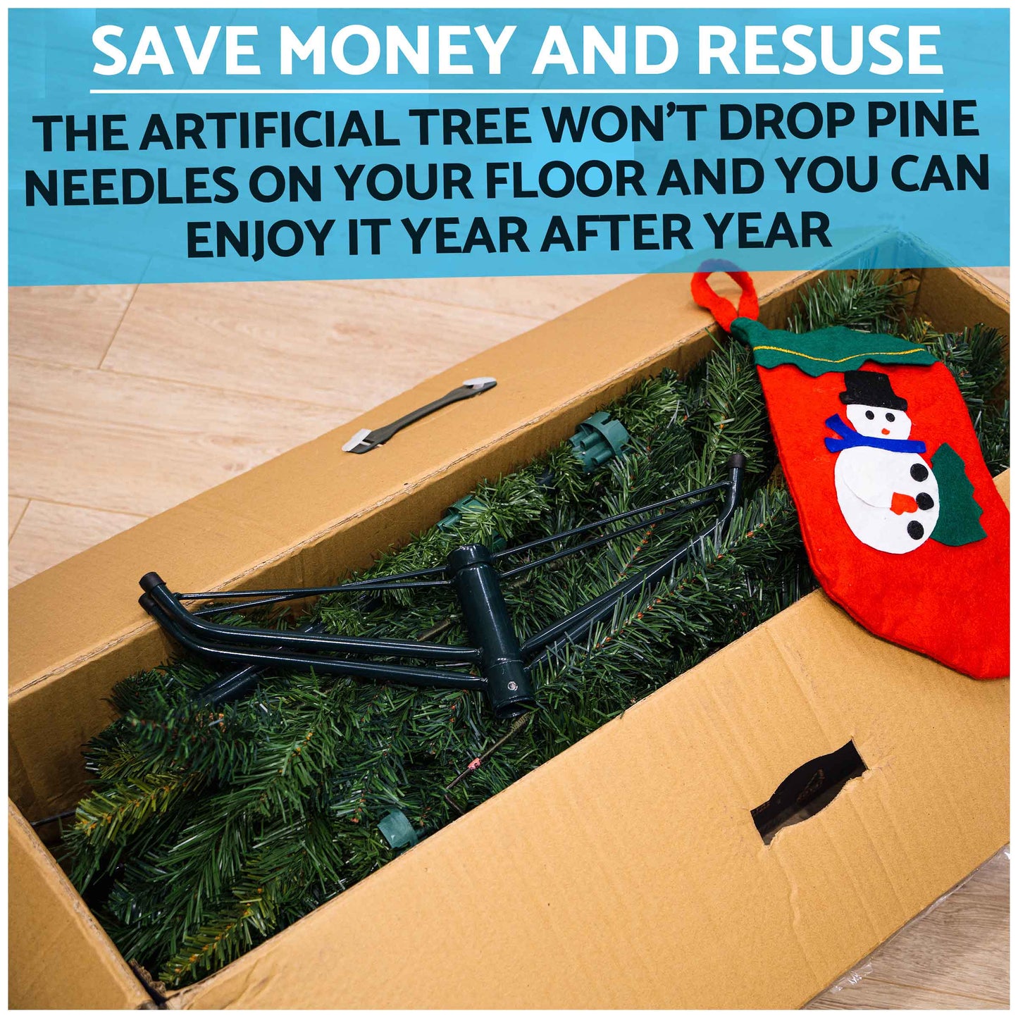 Artificial Hinged Christmas Tree, 6ft/180cm with 1200+ PE Tips & PVC Interior - DH45