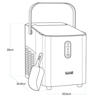 Baridi Ice Cube Maker 12kg in 24hr Electric with LED Display & 10 Minute Freeze - DH52