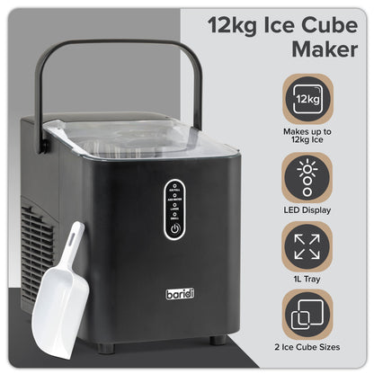 Baridi Ice Cube Maker 12kg in 24hr Electric with LED Display & 10 Minute Freeze - DH52