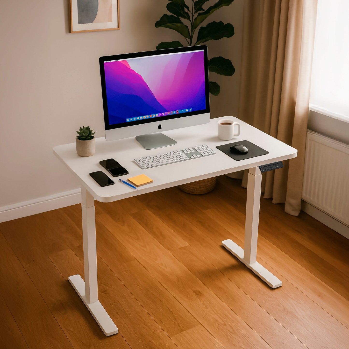 Height Adjustable Sit & Stand Desk, Electric Standing, White, 1200 x 600mm - DH56