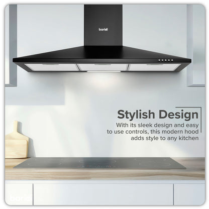 Baridi 90cm Chimney Style Cooker Hood with Carbon Filters, Black - DH59