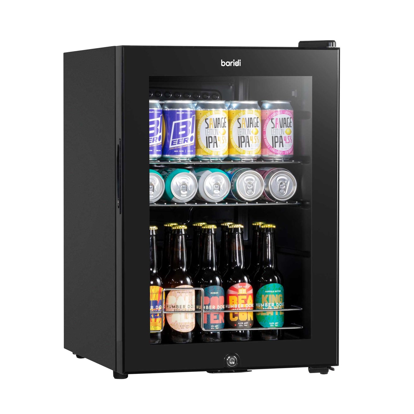 Baridi 60L Beer & Drinks Fridge with LED Light, Black and Glass Door - DH62
