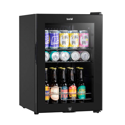 Baridi 60L Beer & Drinks Fridge with LED Light, Black and Glass Door - DH62