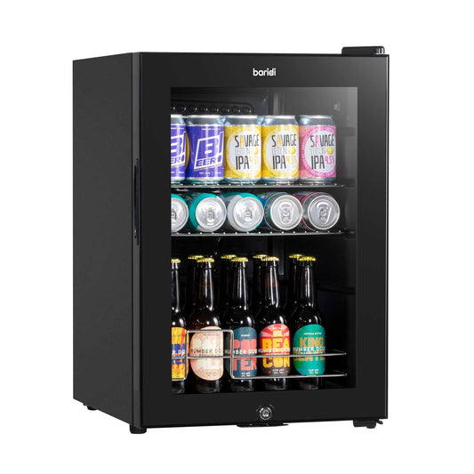Baridi 60L Beer & Drinks Fridge with LED Light, Black and Glass Door - DH62