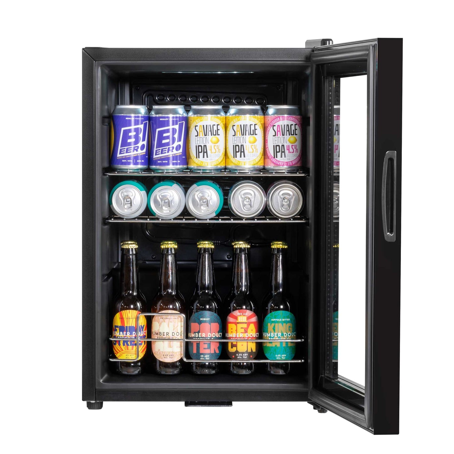 Baridi 60L Beer & Drinks Fridge with LED Light, Black and Glass Door - DH62