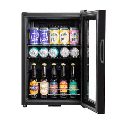 Baridi 60L Beer & Drinks Fridge with LED Light, Black and Glass Door - DH62