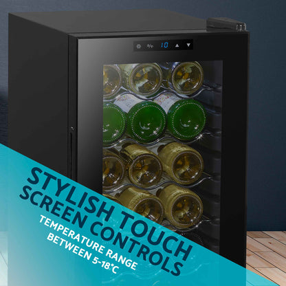 Baridi 18 Bottle Wine Cooler Fridge with Digital Touch Screen Controls & LED Light, Black - DH6