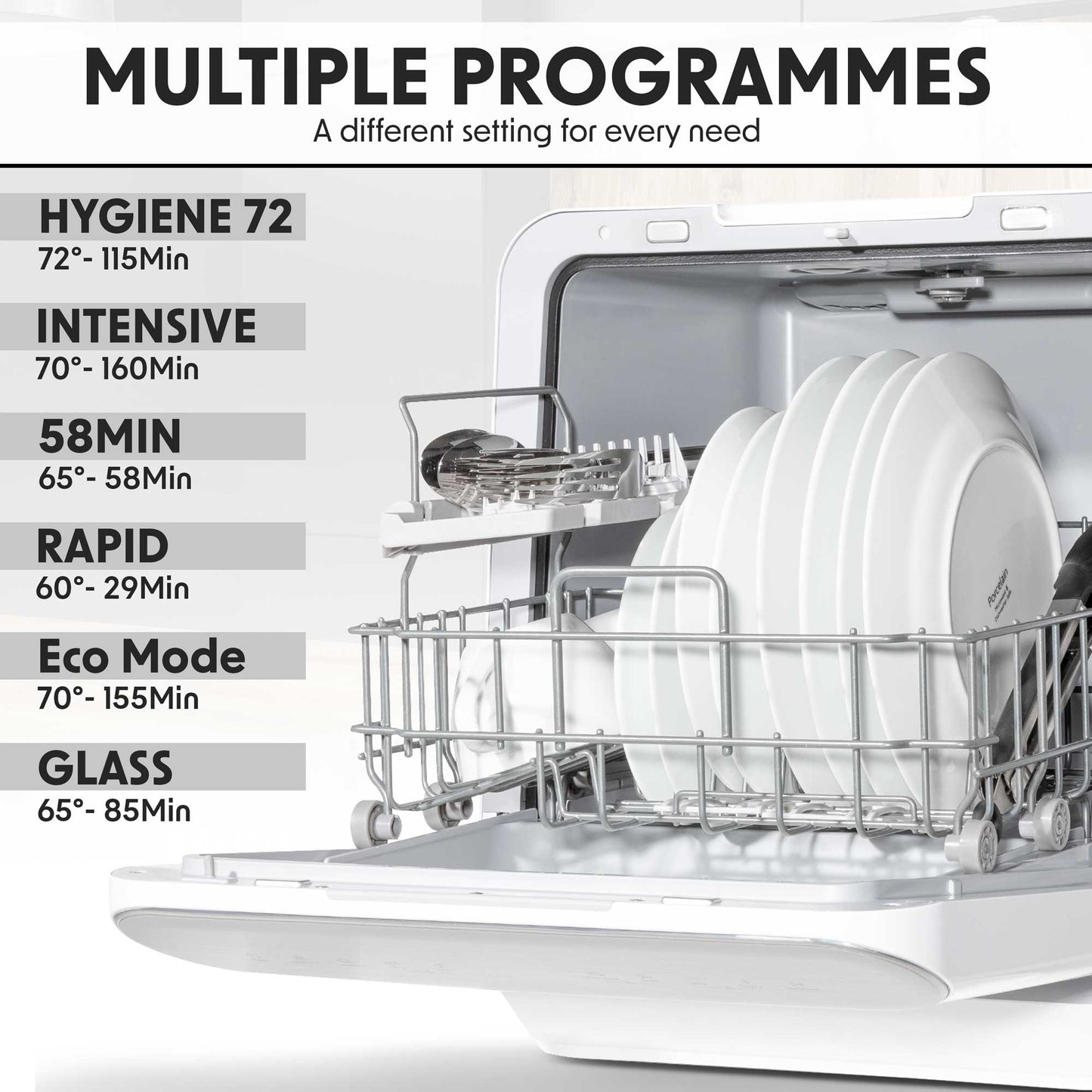 Baridi Mini Portable Tabletop 6L Dishwasher with 3 Place Settings, 7 Wash Functions - DH72