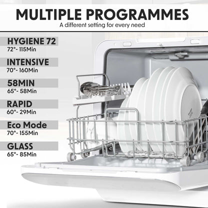 Baridi Mini Portable Tabletop 6L Dishwasher with 3 Place Settings, 7 Wash Functions - DH72