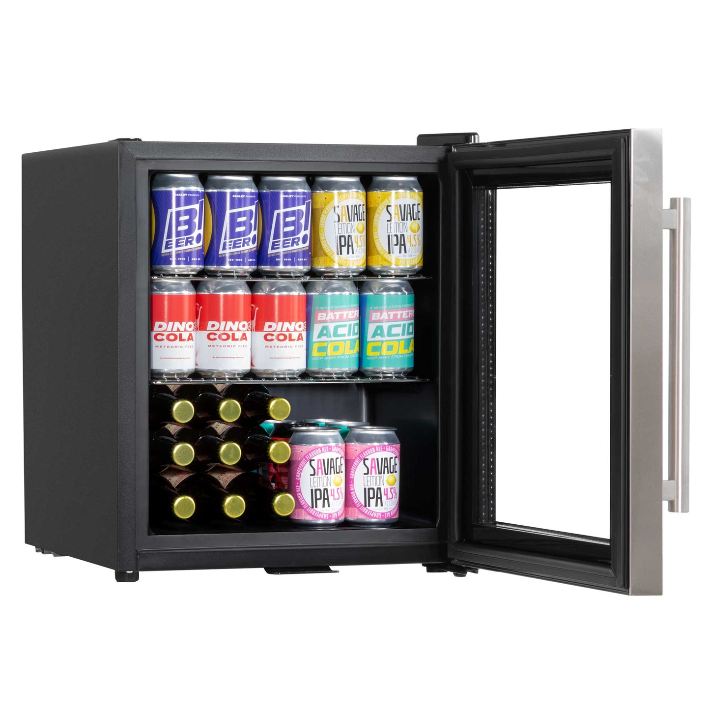 Baridi 50L Mini Drinks & Beer Fridge/Wine Cooler with LED Light, Stainless Steel - DH75