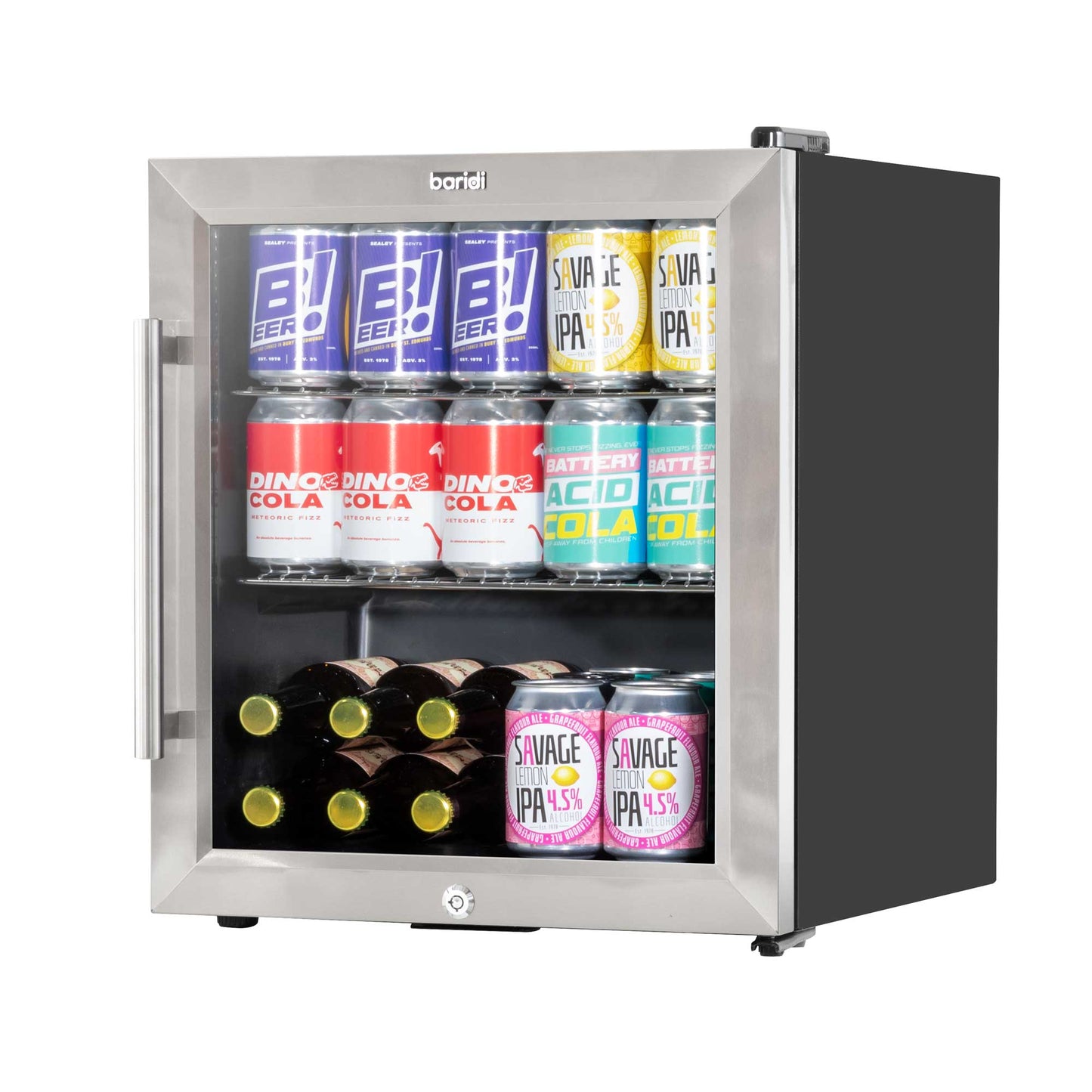 Baridi 50L Mini Drinks & Beer Fridge/Wine Cooler with LED Light, Stainless Steel - DH75