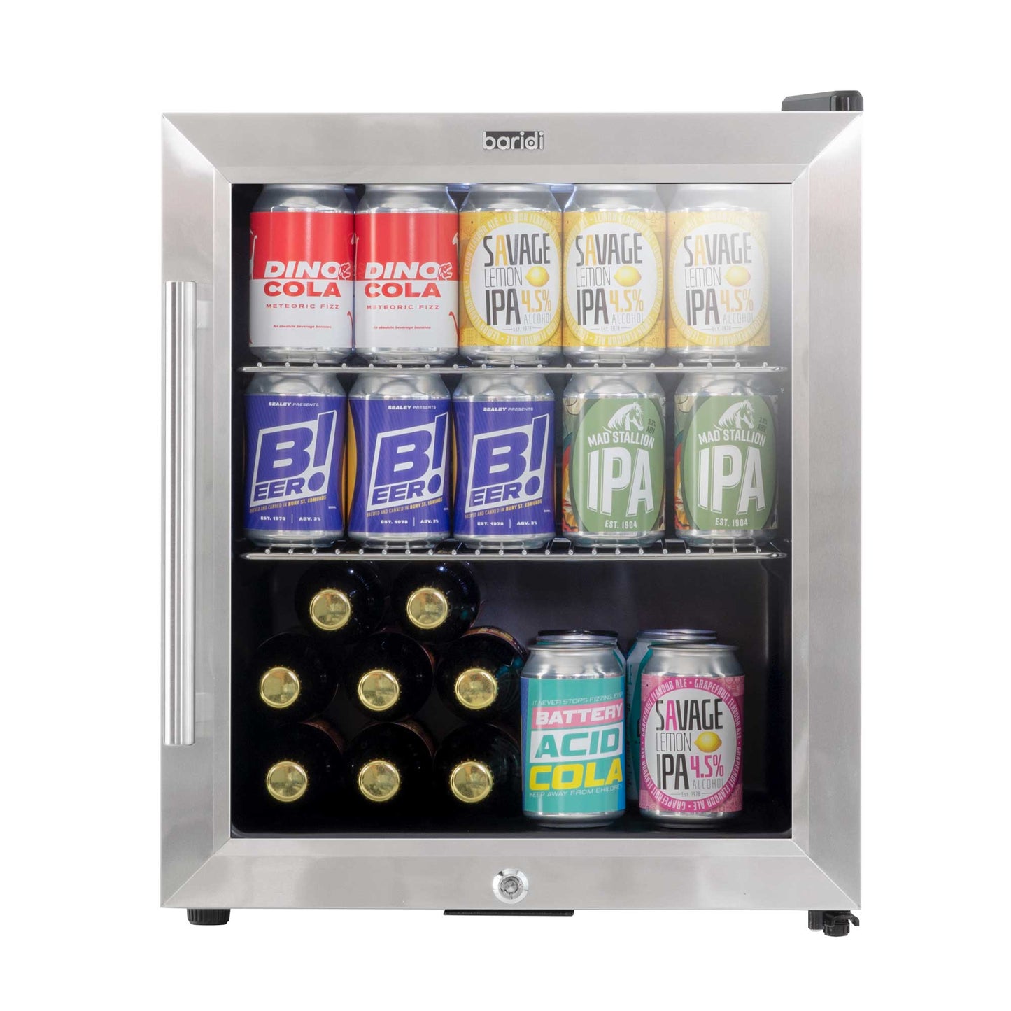 Baridi 50L Mini Drinks & Beer Fridge/Wine Cooler with LED Light, Stainless Steel - DH75