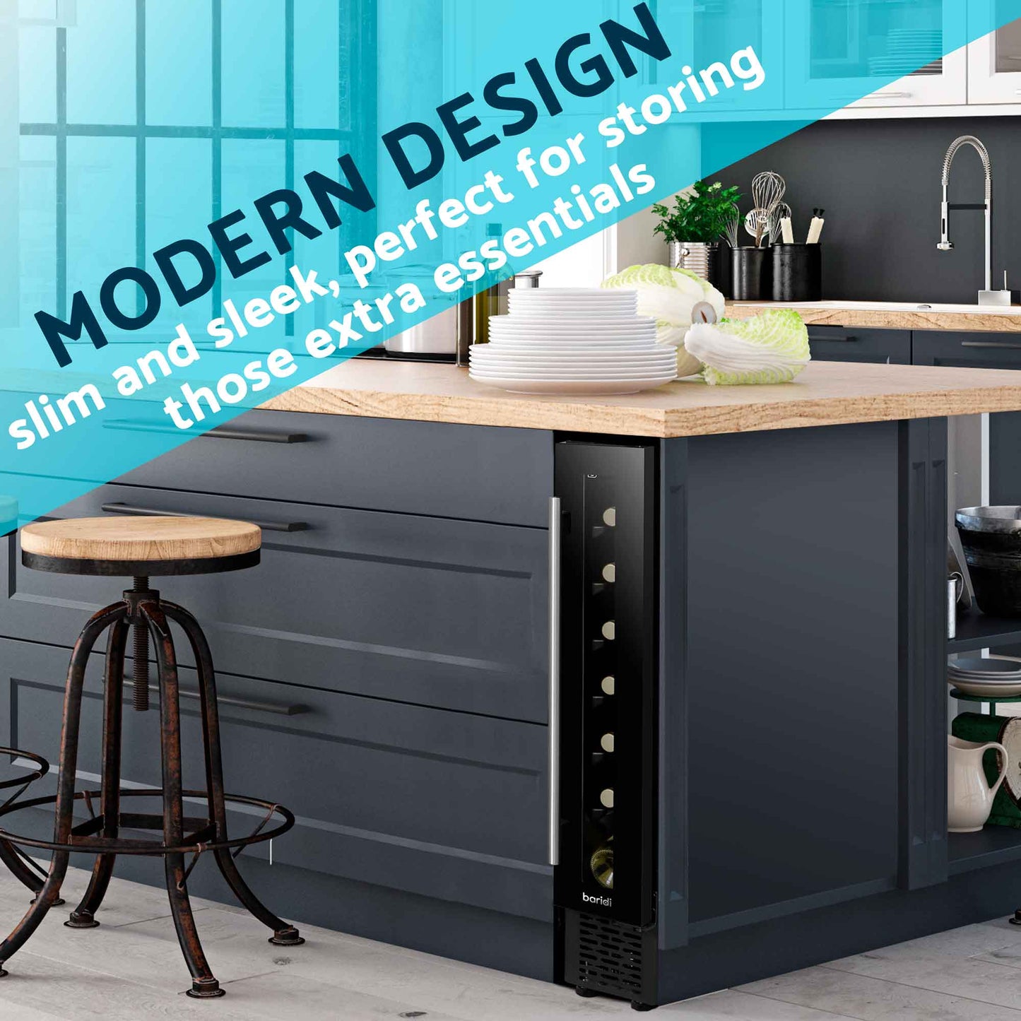 Baridi 7 Bottle 15cm Slim Wine Cooler with Digital Touch Screen Controls - Black - DH76