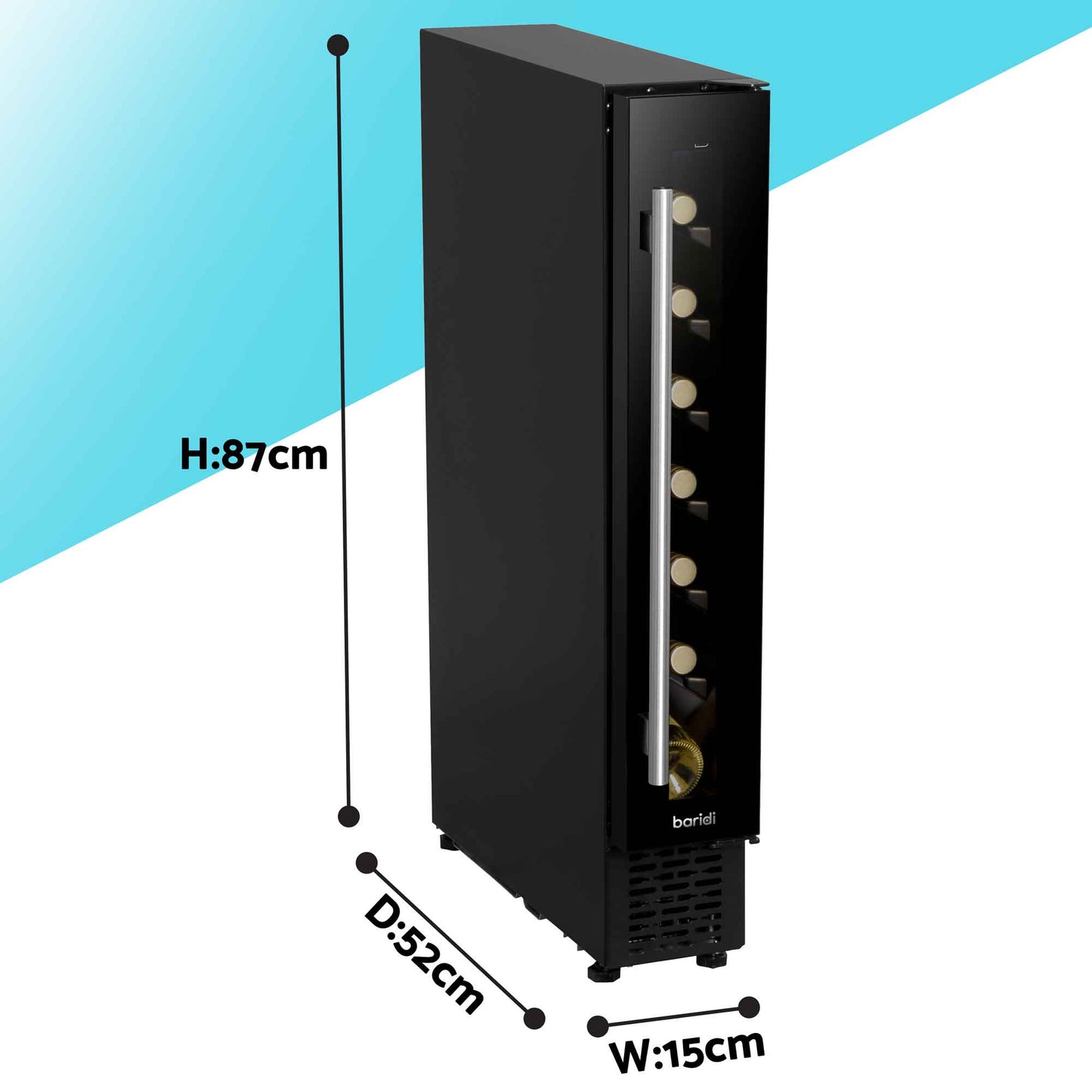 Baridi 7 Bottle 15cm Slim Wine Cooler with Digital Touch Screen Controls - Black - DH76