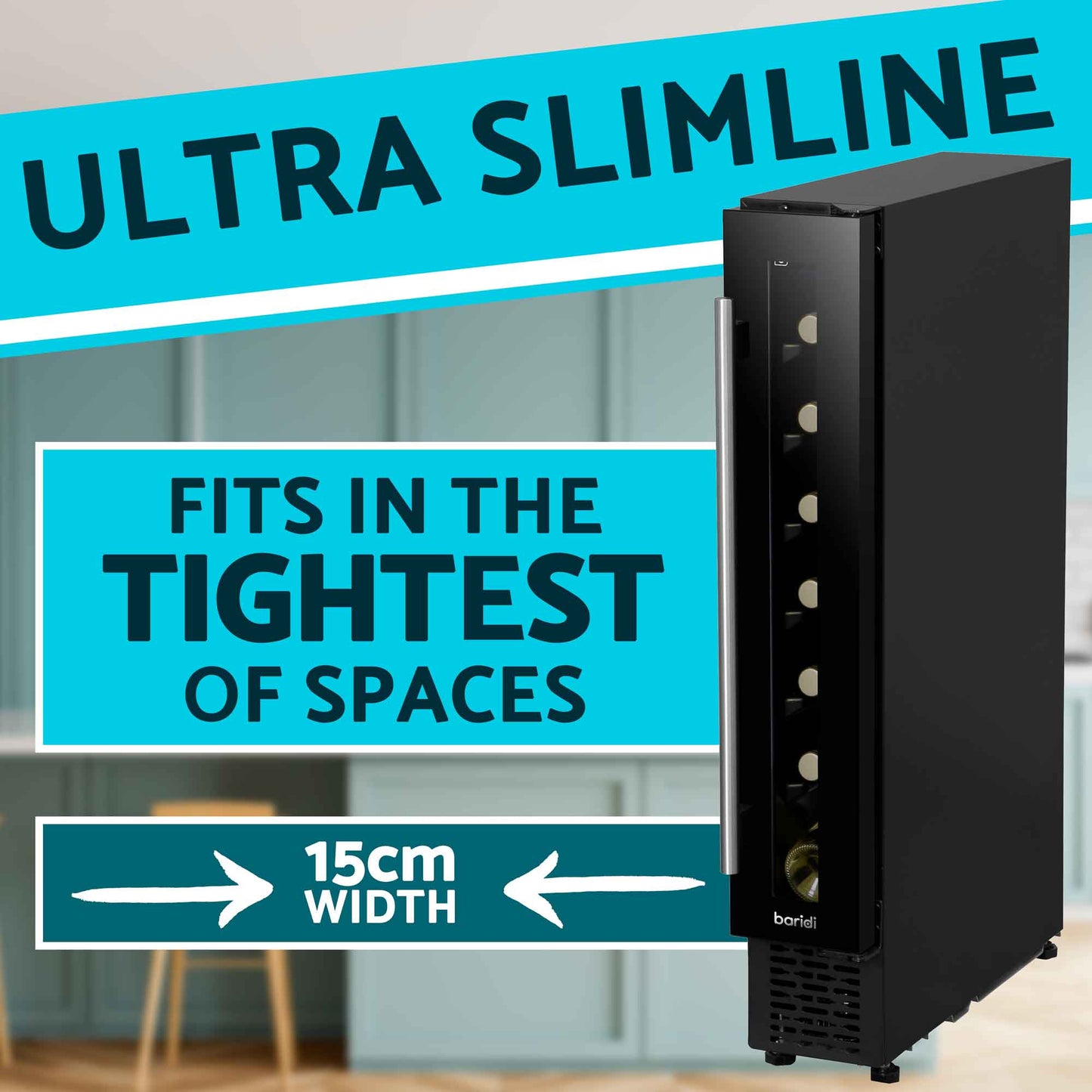 Baridi 7 Bottle 15cm Slim Wine Cooler with Digital Touch Screen Controls - Black - DH76