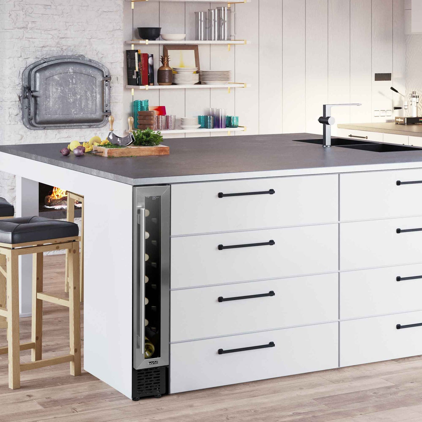 Baridi 7 Bottle 15cm Slim Wine Cooler with Digital Touch Screen Controls - Stainless Steel - DH77