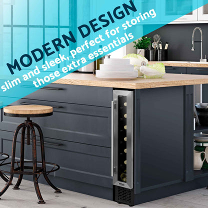 Baridi 7 Bottle 15cm Slim Wine Cooler with Digital Touch Screen Controls - Stainless Steel - DH77