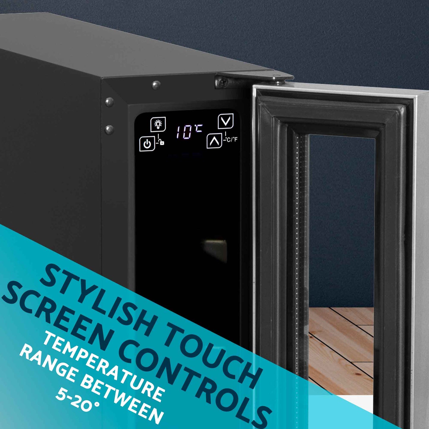 Baridi 7 Bottle 15cm Slim Wine Cooler with Digital Touch Screen Controls - Stainless Steel - DH77