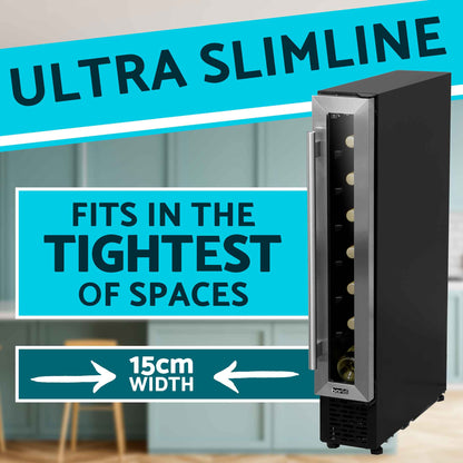 Baridi 7 Bottle 15cm Slim Wine Cooler with Digital Touch Screen Controls - Stainless Steel - DH77