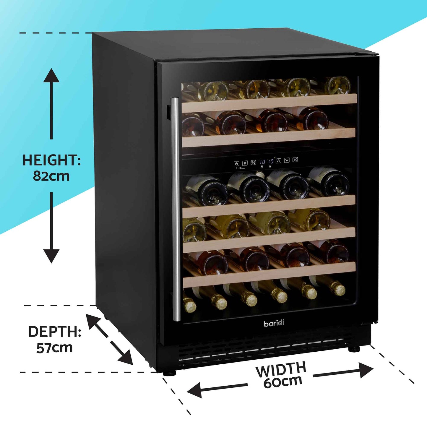 Baridi 46 Bottle Dual Zone Wine Cellar Fridge with Digital Touch Screen Controls, Black - DH79