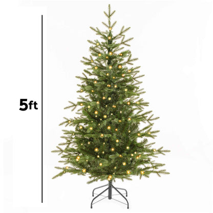 Pre-Lit 5ft Hinged Christmas Tree with Warm White LED Lights & PE/PVC Tips - DH80