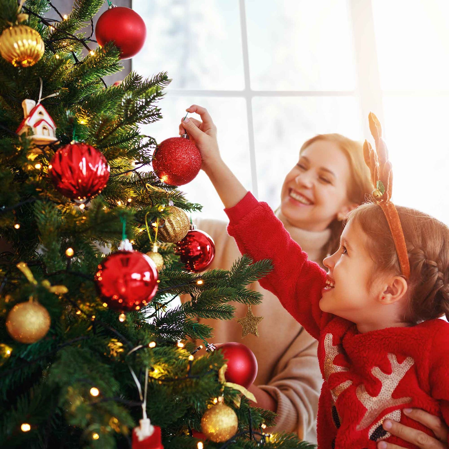 Pre-Lit 7ft Hinged Christmas Tree with Warm White LED Lights & PE/PVC Tips - DH82