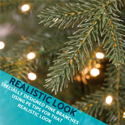 Pre-Lit 7ft Hinged Christmas Tree with Warm White LED Lights & PE/PVC Tips - DH82