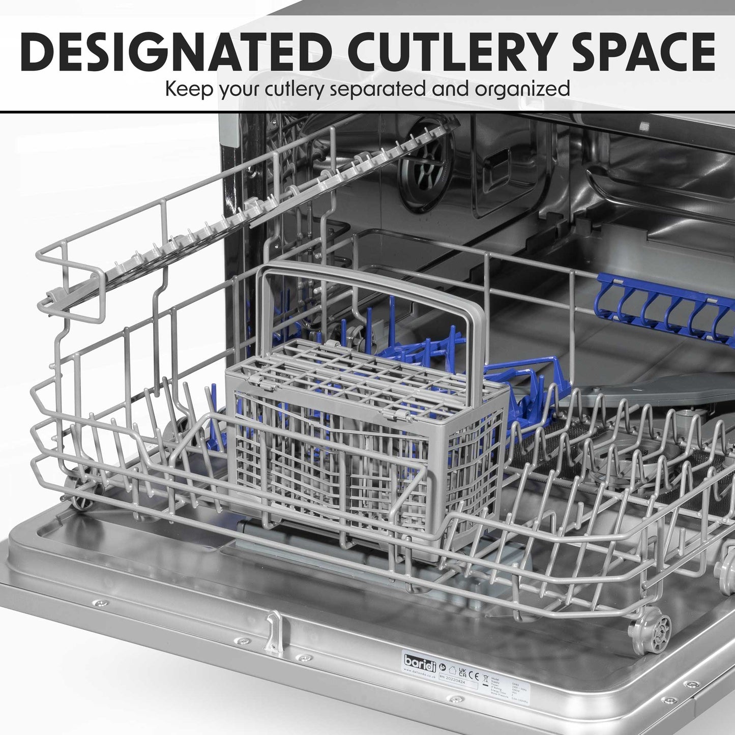 Baridi Compact Tabletop Dishwasher 6 Place Settings, 6 Programmes, Low Noise, 6.5L - Silver - DH84