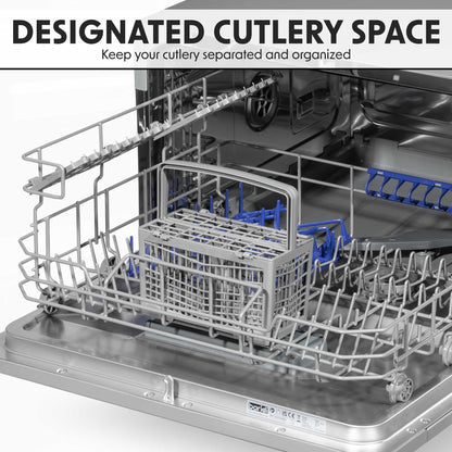 Baridi Compact Tabletop Dishwasher 6 Place Settings, 6 Programmes, Low Noise, 6.5L - Silver - DH84