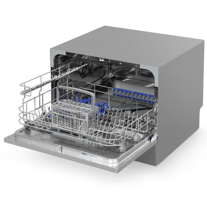 Baridi Compact Tabletop Dishwasher 6 Place Settings, 6 Programmes, Low Noise, 6.5L - Silver - DH84