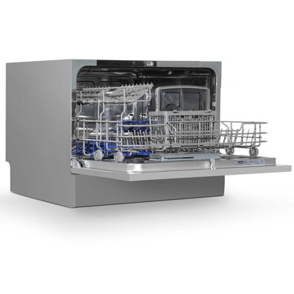 Baridi Compact Tabletop Dishwasher 6 Place Settings, 6 Programmes, Low Noise, 6.5L - Silver - DH84
