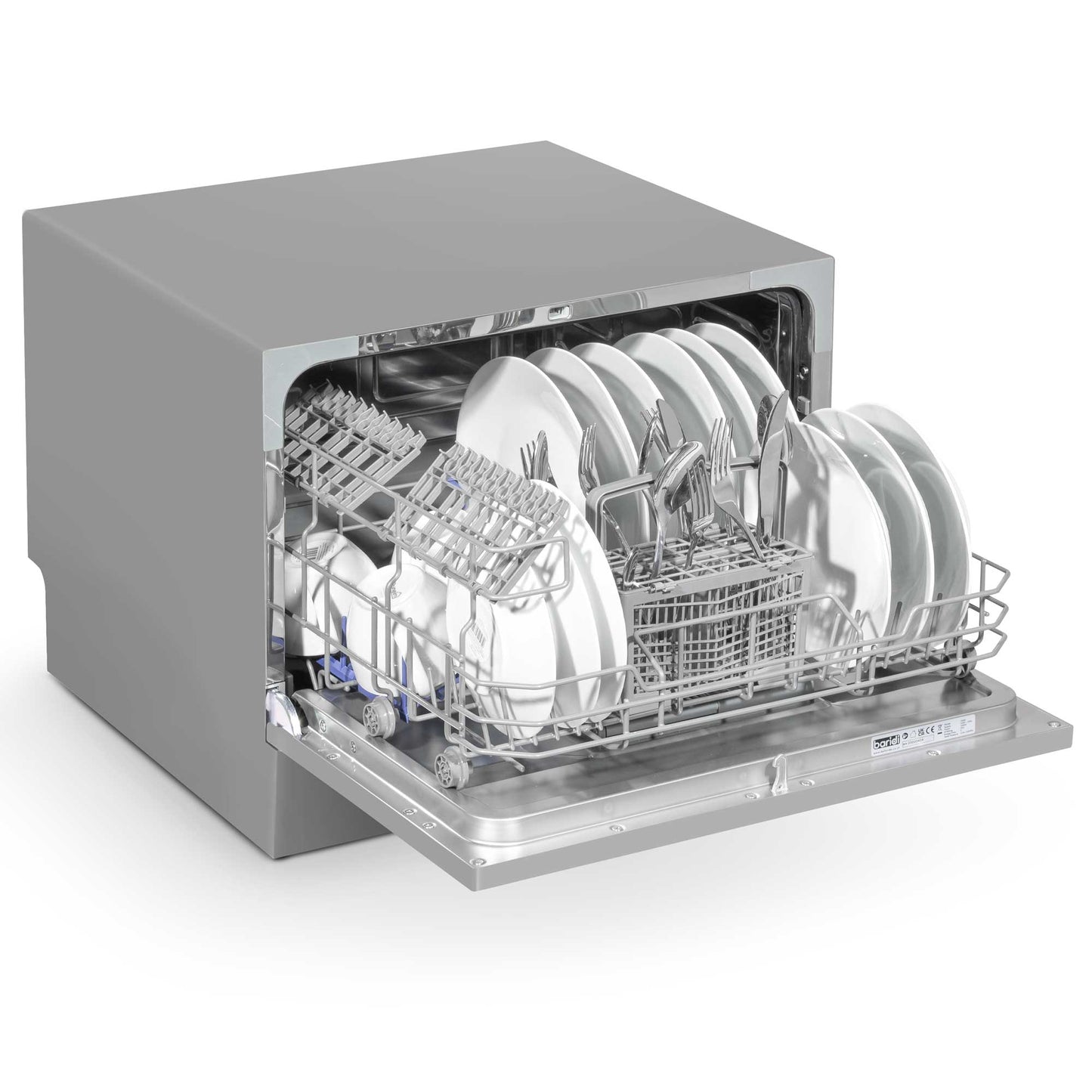 Baridi Compact Tabletop Dishwasher 6 Place Settings, 6 Programmes, Low Noise, 6.5L - Silver - DH84