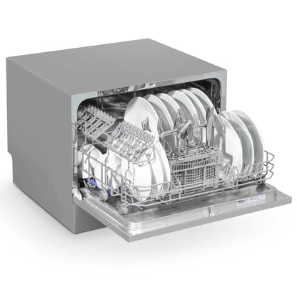 Baridi Compact Tabletop Dishwasher 6 Place Settings, 6 Programmes, Low Noise, 6.5L - Silver - DH84