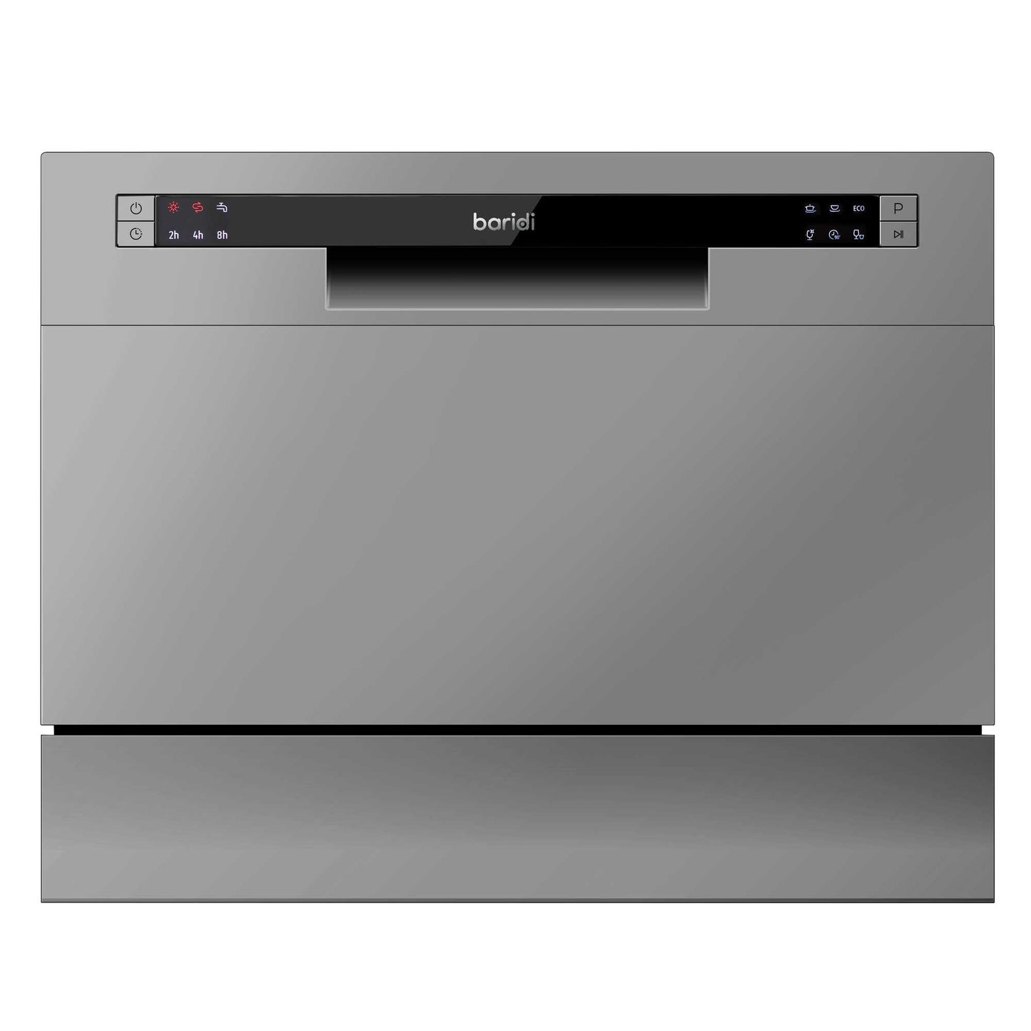 Baridi Compact Tabletop Dishwasher 6 Place Settings, 6 Programmes, Low Noise, 6.5L - Silver - DH84