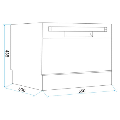 Baridi Compact Tabletop Dishwasher 6 Place Settings, 6 Programmes, Low Noise, 6.5L - Silver - DH84