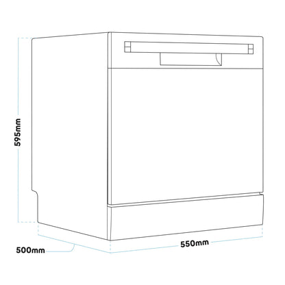 Baridi Compact Tabletop Dishwasher 8 Place Settings, 6 Programmes, Low Noise, 8L - White - DH86