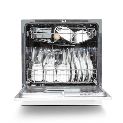 Baridi Compact Tabletop Dishwasher 8 Place Settings, 6 Programmes, Low Noise, 8L - White - DH86