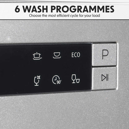 Baridi Compact Tabletop Dishwasher 8 Place Settings, 6 Programmes, Low Noise, 8L - Silver - DH87