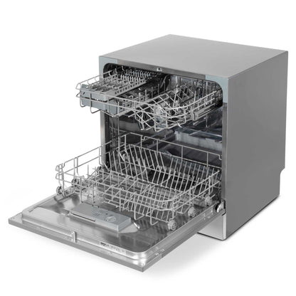 Baridi Compact Tabletop Dishwasher 8 Place Settings, 6 Programmes, Low Noise, 8L - Silver - DH87