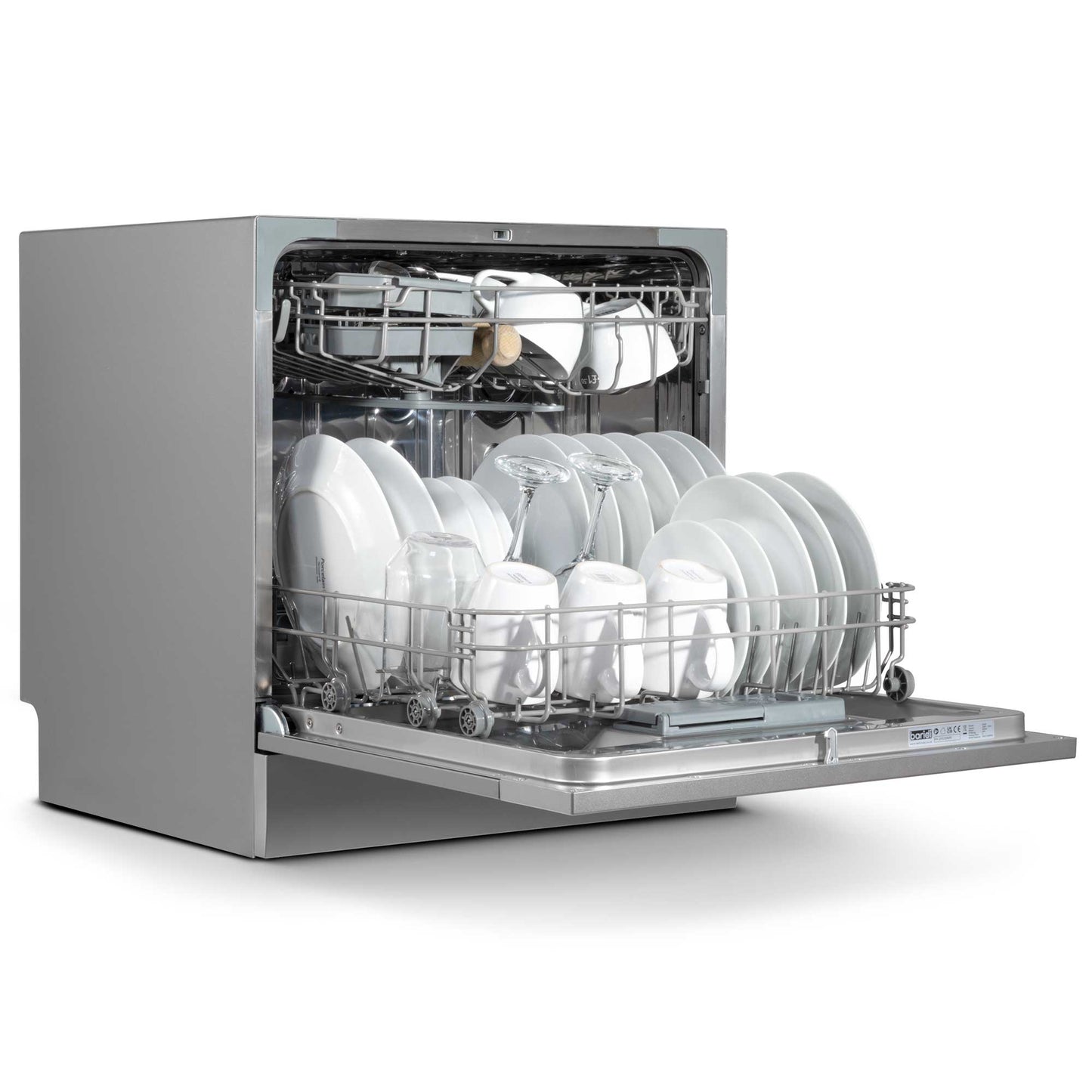 Baridi Compact Tabletop Dishwasher 8 Place Settings, 6 Programmes, Low Noise, 8L - Silver - DH87