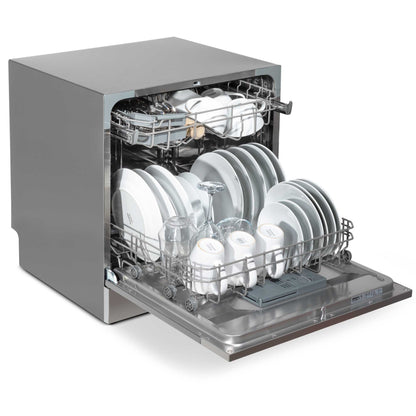 Baridi Compact Tabletop Dishwasher 8 Place Settings, 6 Programmes, Low Noise, 8L - Silver - DH87