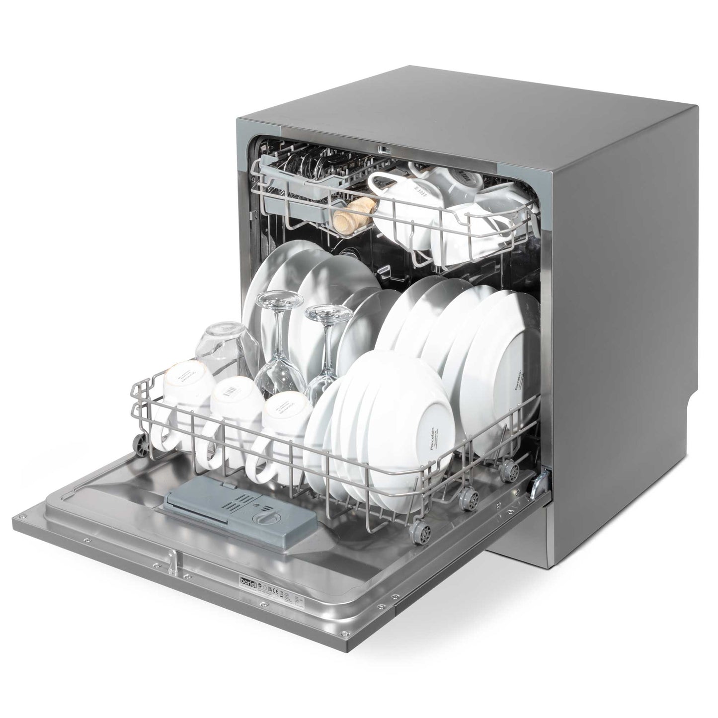 Baridi Compact Tabletop Dishwasher 8 Place Settings, 6 Programmes, Low Noise, 8L - Silver - DH87