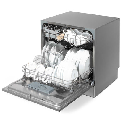 Baridi Compact Tabletop Dishwasher 8 Place Settings, 6 Programmes, Low Noise, 8L - Silver - DH87
