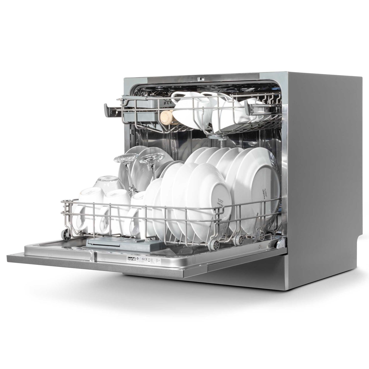 Baridi Compact Tabletop Dishwasher 8 Place Settings, 6 Programmes, Low Noise, 8L - Silver - DH87